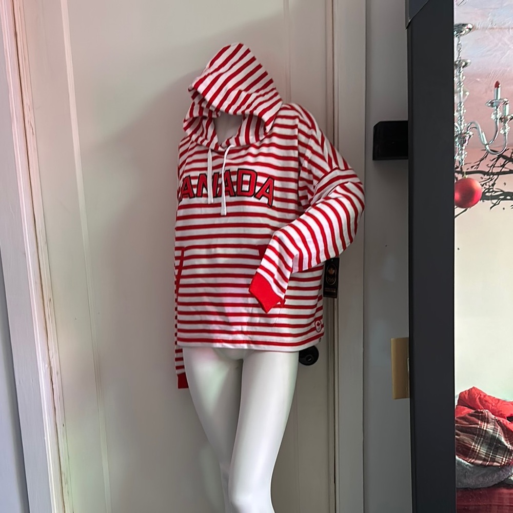 New HBC Hudson’s Bay Red and White Striped Hoodie Canada Official Outfitter